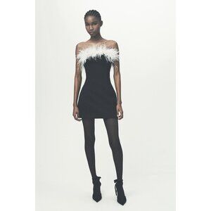 Zara Womens Mini Dress S Small Black Feather Party Cocktail Evening 4772/226 NWT